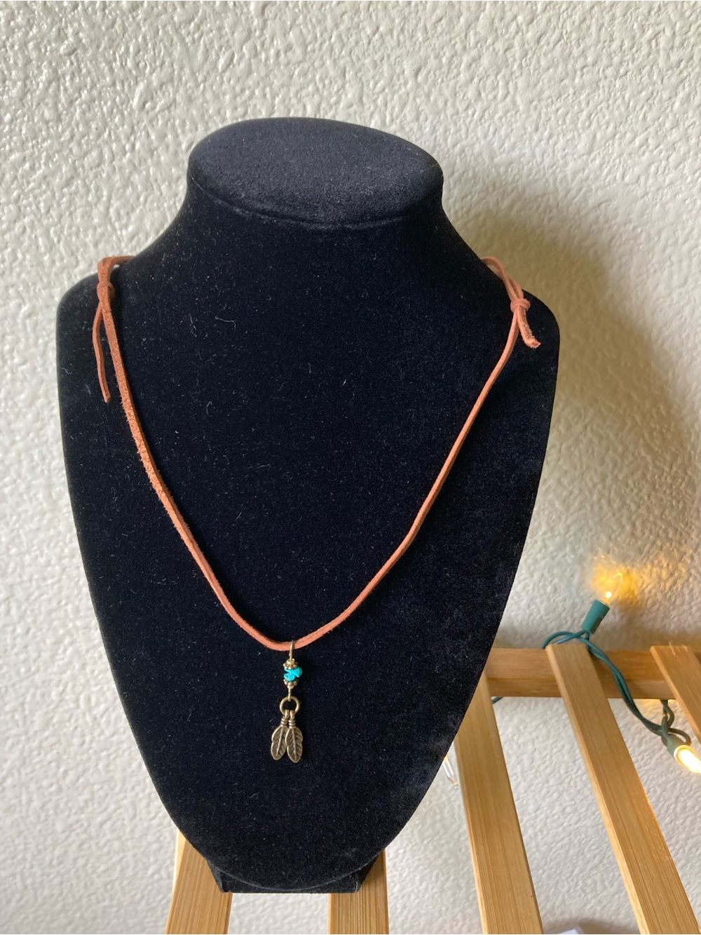 Boho Brown Suede Feather Pendant Necklace